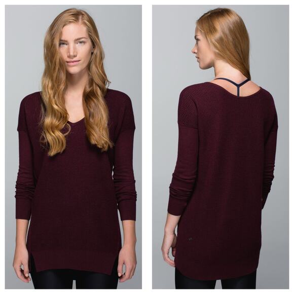 Lululemon The Sweater Life Burgundy Knit Jumper Large Heathered Bordeaux Drama - Picture 1 of 15